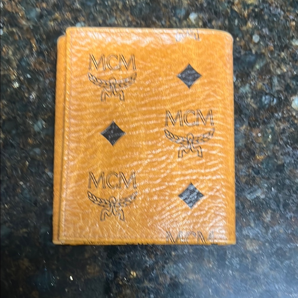 MCM Men's Cognac Trifold Wallet with black accents NWOT made in Germany